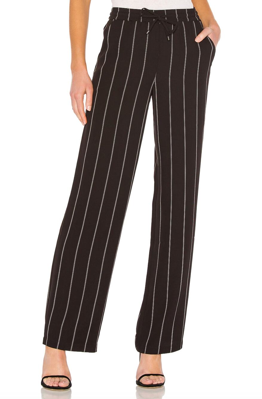 Anine Bing Isabella Wide Leg Drawstring Pant in Black & White Stripe, Size XS